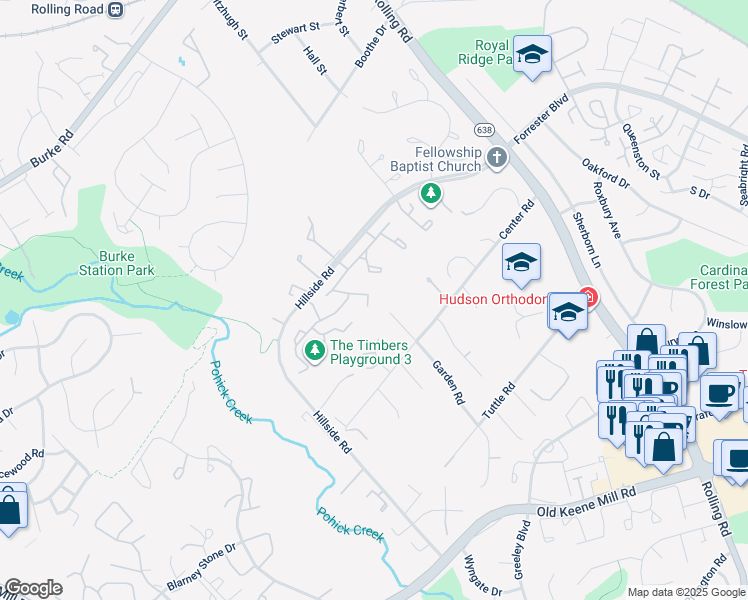 map of restaurants, bars, coffee shops, grocery stores, and more near 6181 Green Hollow Court in West Springfield