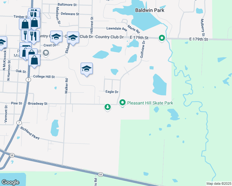 map of restaurants, bars, coffee shops, grocery stores, and more near 1526 Eagle Drive in Pleasant Hill