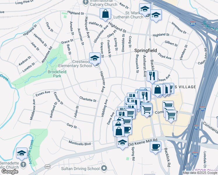 map of restaurants, bars, coffee shops, grocery stores, and more near 6114 Hibbling Avenue in Springfield