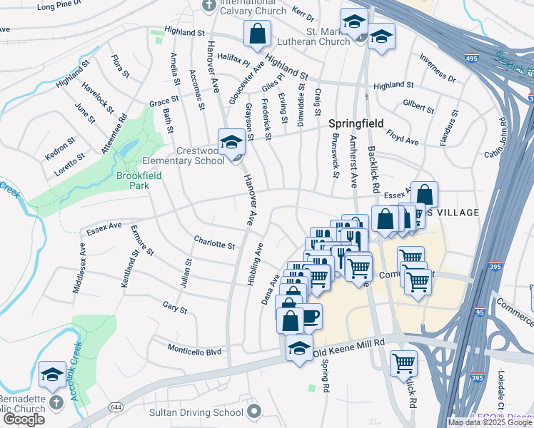 map of restaurants, bars, coffee shops, grocery stores, and more near 6114 Hibbling Avenue in Springfield