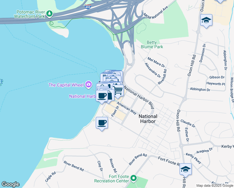 map of restaurants, bars, coffee shops, grocery stores, and more near Potomac Passage in Fort Washington