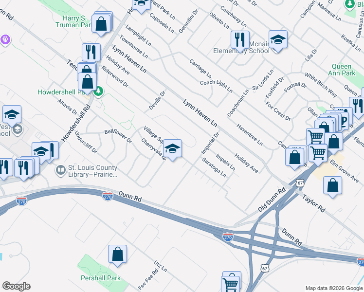 map of restaurants, bars, coffee shops, grocery stores, and more near 720 Teson Road in Hazelwood