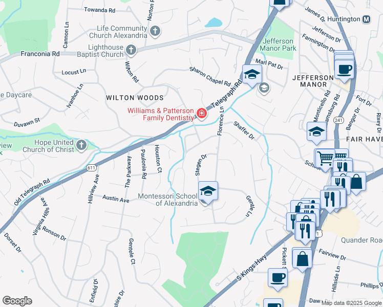 map of restaurants, bars, coffee shops, grocery stores, and more near 6021 Beech Tree Drive in Alexandria