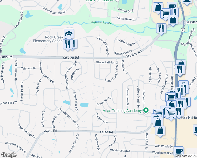 map of restaurants, bars, coffee shops, grocery stores, and more near 201-253 Stone Creek Valley Dr in O'Fallon