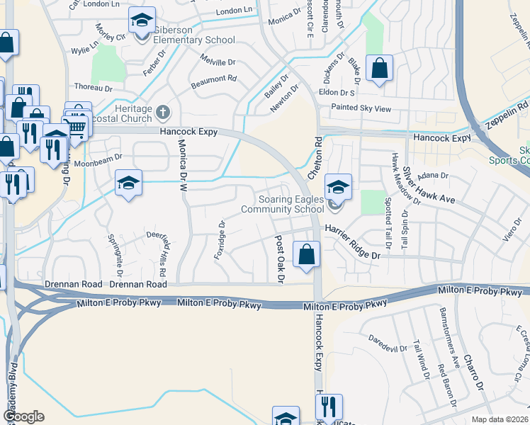 map of restaurants, bars, coffee shops, grocery stores, and more near 3140 Post Oak Drive in Colorado Springs