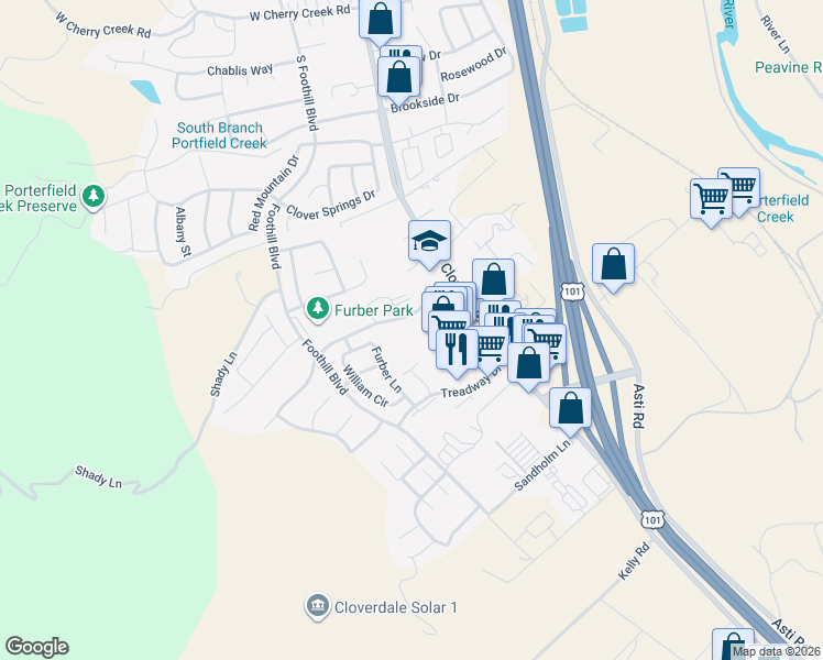 map of restaurants, bars, coffee shops, grocery stores, and more near 125 Elbridge Avenue in Cloverdale