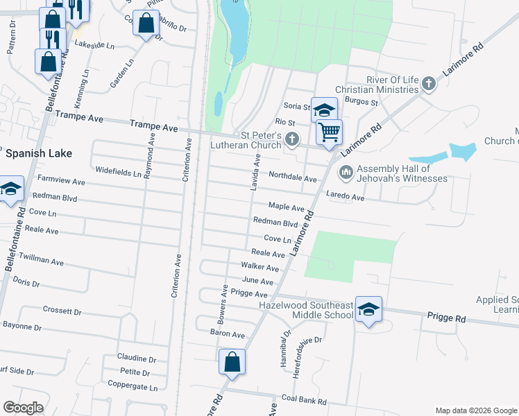 map of restaurants, bars, coffee shops, grocery stores, and more near 1146 Lavida Avenue in St. Louis
