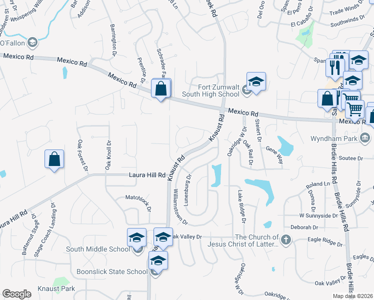map of restaurants, bars, coffee shops, grocery stores, and more near 195 Abington Drive in St. Peters