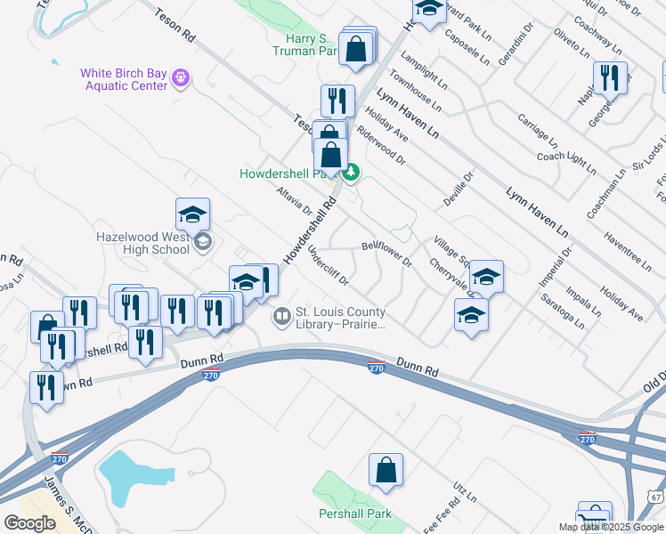 map of restaurants, bars, coffee shops, grocery stores, and more near 807 Undercliffe Drive in Hazelwood