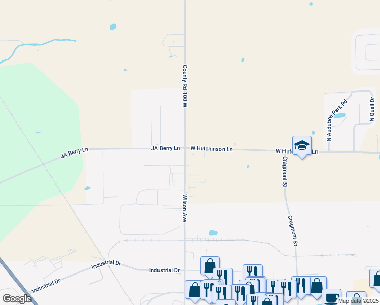 map of restaurants, bars, coffee shops, grocery stores, and more near 3220 County Road 100 West in Madison