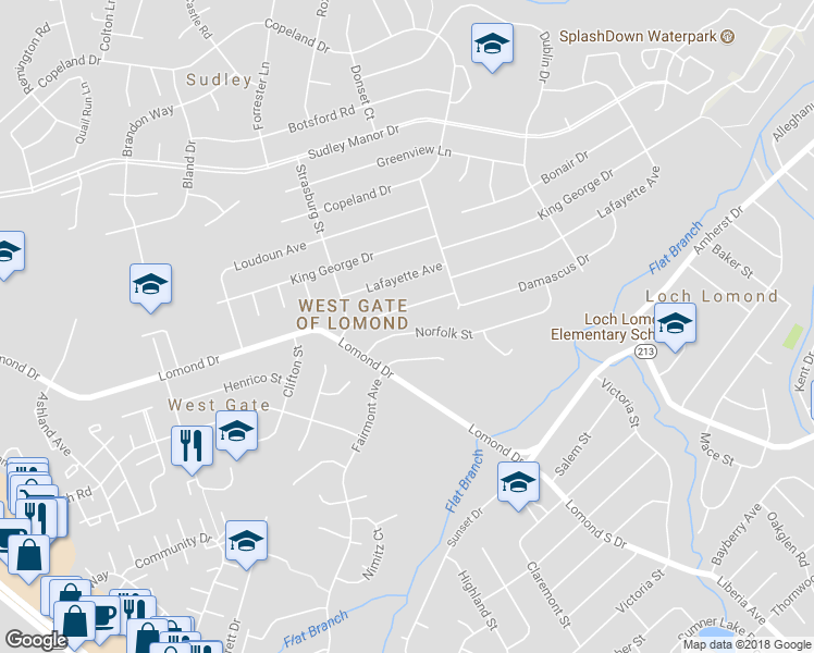 map of restaurants, bars, coffee shops, grocery stores, and more near 9648 Norfolk Street in Manassas