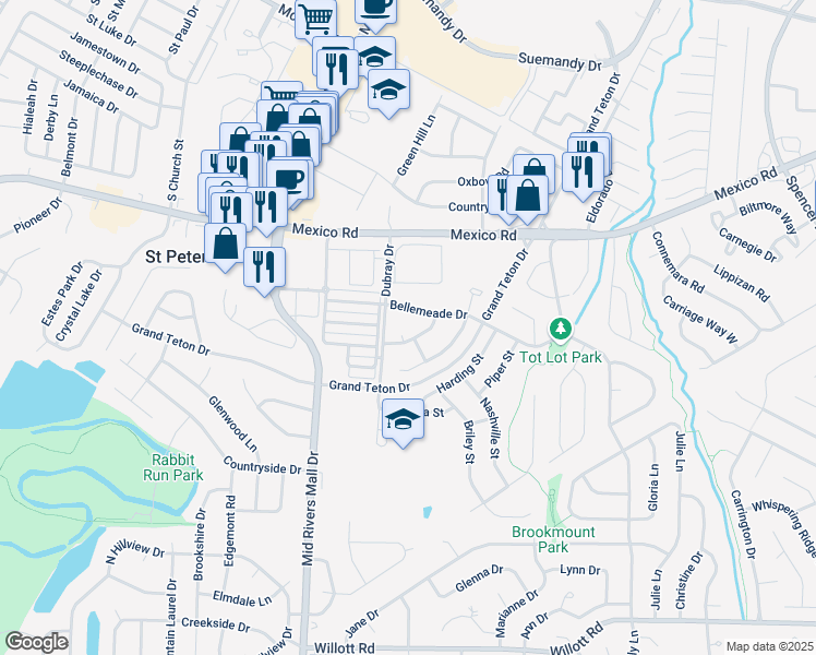 map of restaurants, bars, coffee shops, grocery stores, and more near 308 Chalmers Street in St. Peters