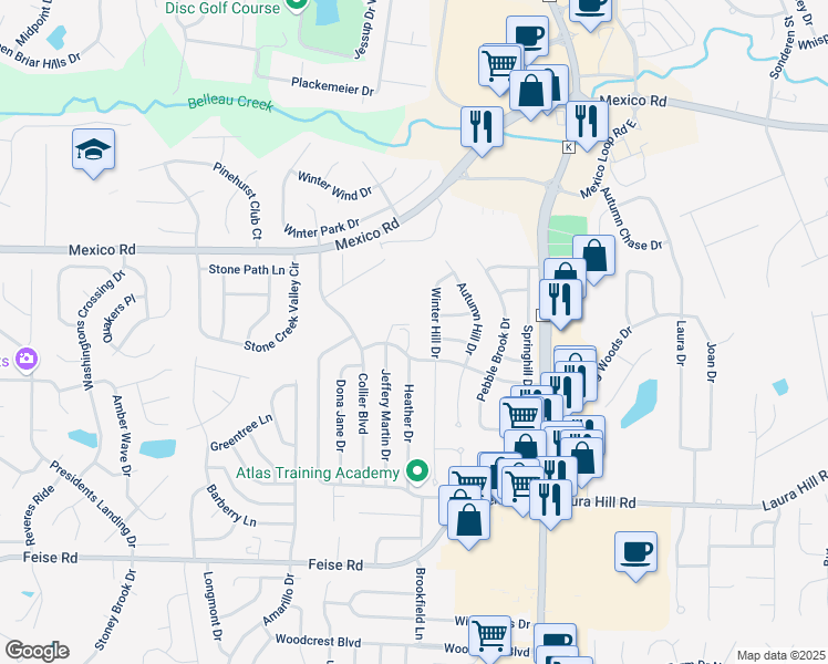 map of restaurants, bars, coffee shops, grocery stores, and more near 21 Millcreek Parkway in O'Fallon