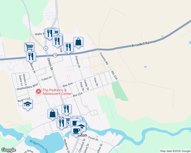 map of restaurants, bars, coffee shops, grocery stores, and more near 415 Yew Street in Milton