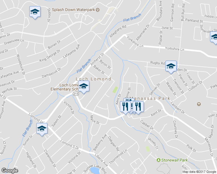 map of restaurants, bars, coffee shops, grocery stores, and more near 143 Baker Street in Manassas Park