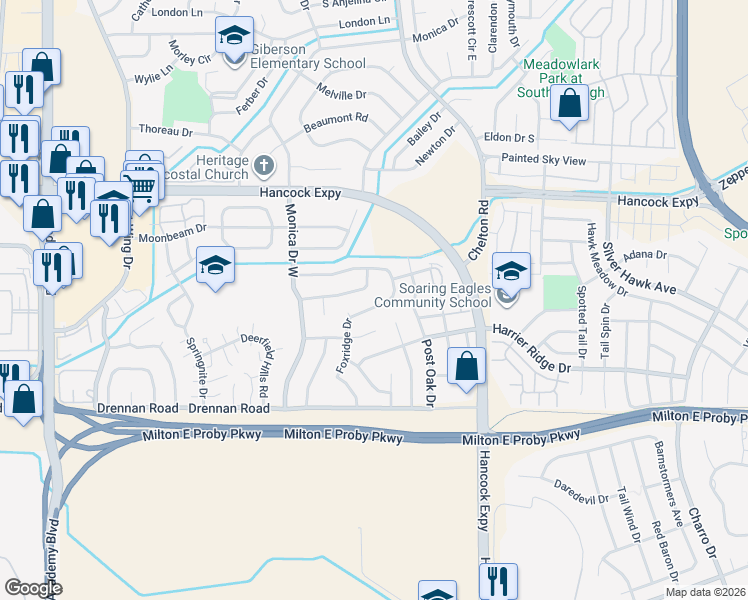 map of restaurants, bars, coffee shops, grocery stores, and more near 3378 Foxridge Drive in Colorado Springs