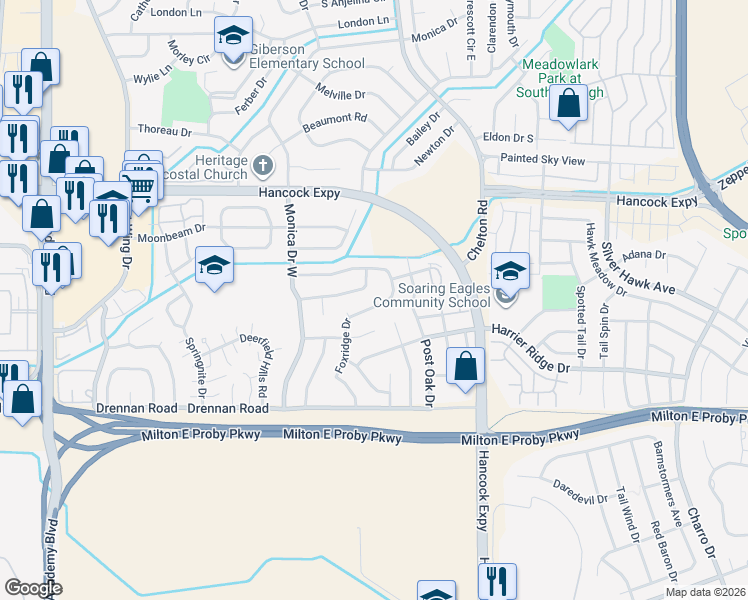 map of restaurants, bars, coffee shops, grocery stores, and more near 3378 Foxridge Drive in Colorado Springs