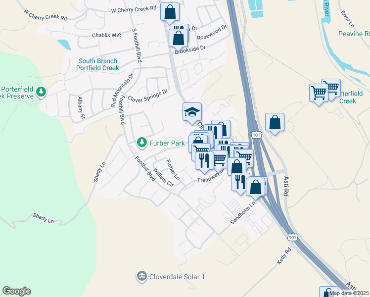 map of restaurants, bars, coffee shops, grocery stores, and more near 125 Elbridge Avenue in Cloverdale