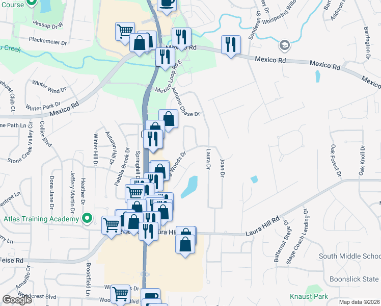 map of restaurants, bars, coffee shops, grocery stores, and more near 127 Winding Woods Drive in O'Fallon
