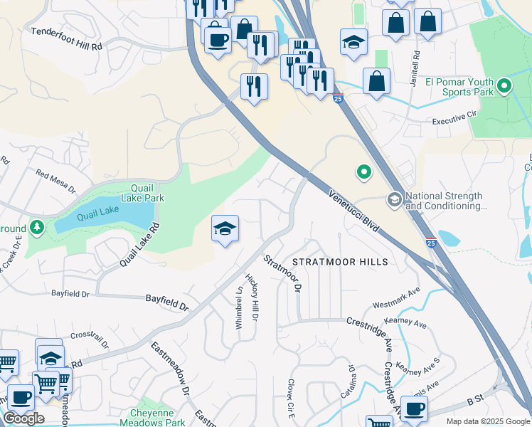 map of restaurants, bars, coffee shops, grocery stores, and more near 3235 Ash Hopper Lane in Colorado Springs