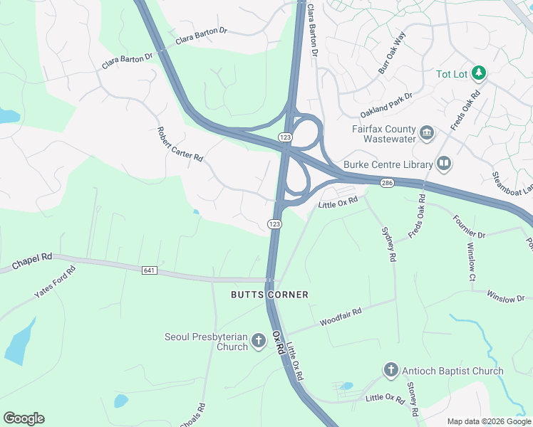 map of restaurants, bars, coffee shops, grocery stores, and more near 6115 Emmett Guards Court in Fairfax Station