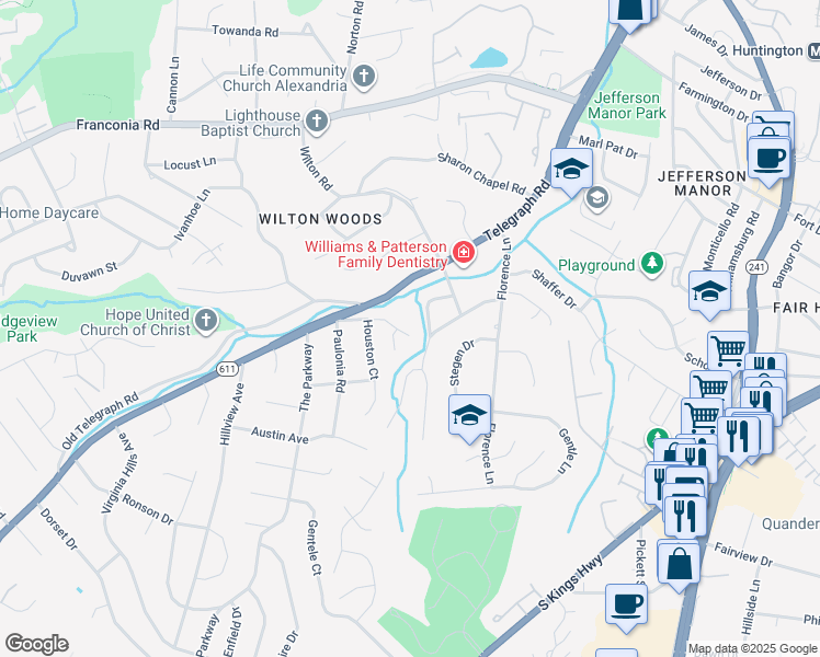 map of restaurants, bars, coffee shops, grocery stores, and more near 3500 Pike Road in Alexandria