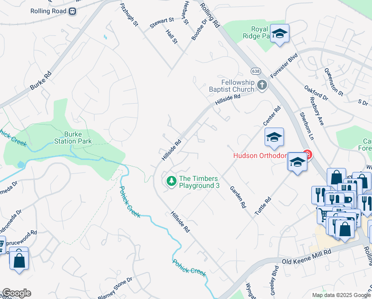 map of restaurants, bars, coffee shops, grocery stores, and more near 6143 Green Hollow Court in West Springfield