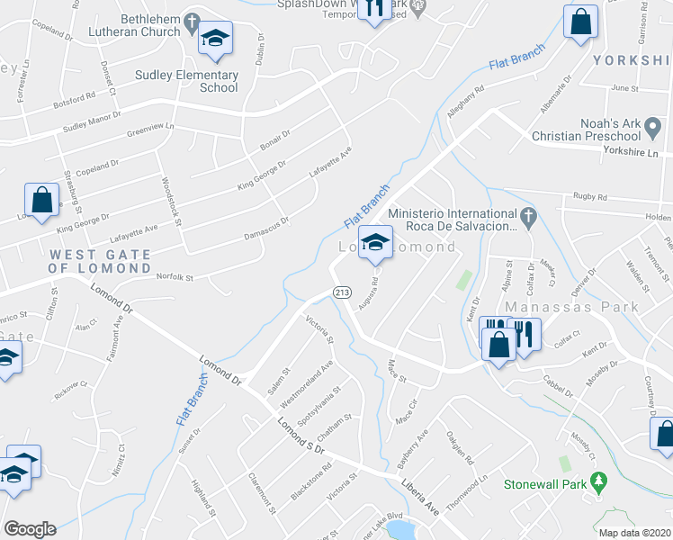 map of restaurants, bars, coffee shops, grocery stores, and more near 7825 Amherst Drive in Manassas