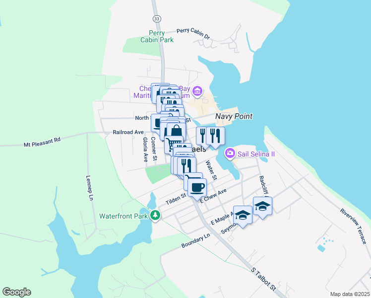 map of restaurants, bars, coffee shops, grocery stores, and more near in Saint Michaels