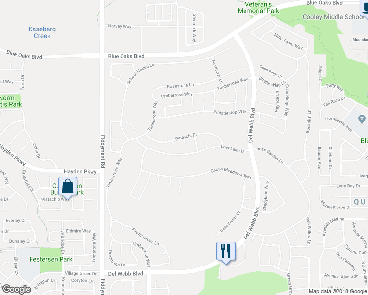 map of restaurants, bars, coffee shops, grocery stores, and more near 424 Websters Court in Roseville