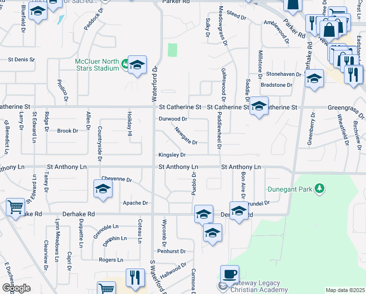 map of restaurants, bars, coffee shops, grocery stores, and more near 3110 Newgate Drive in Florissant