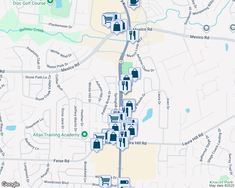 map of restaurants, bars, coffee shops, grocery stores, and more near 1715 Springhill Drive in O'Fallon