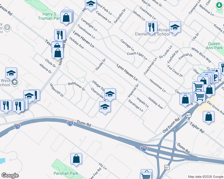 map of restaurants, bars, coffee shops, grocery stores, and more near 720 Teson Road in Hazelwood