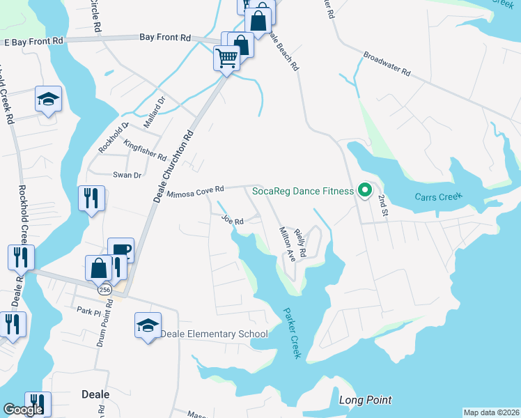 map of restaurants, bars, coffee shops, grocery stores, and more near 5917 Sneed Drive in Deale