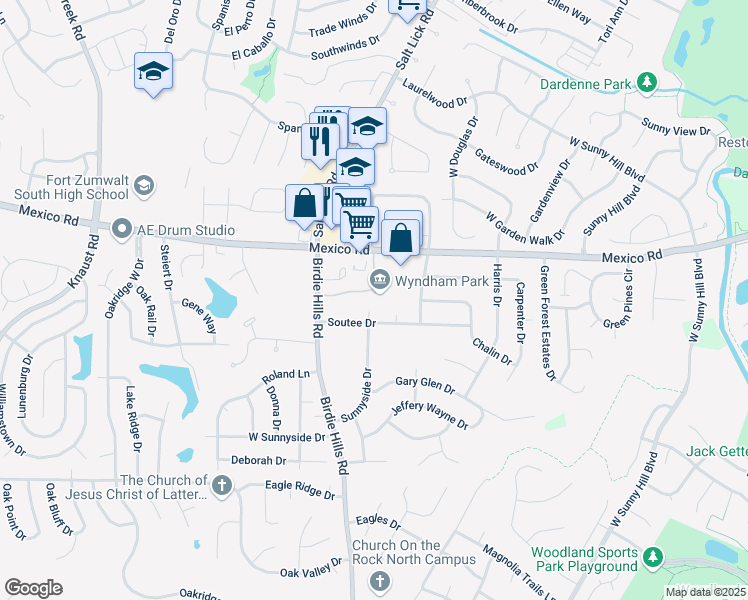 map of restaurants, bars, coffee shops, grocery stores, and more near 512 Wyndham Park Drive in St. Peters