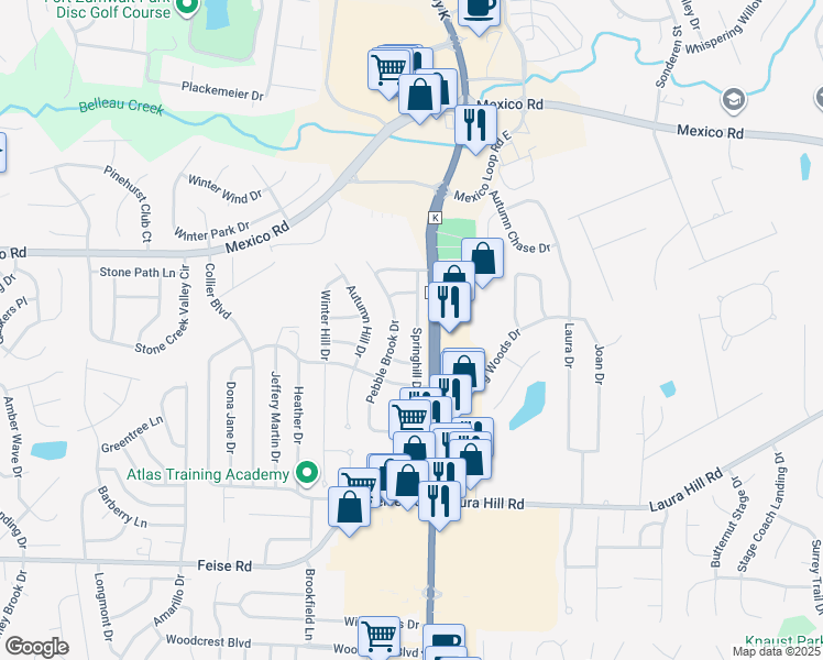 map of restaurants, bars, coffee shops, grocery stores, and more near 1715 Springhill Drive in O'Fallon