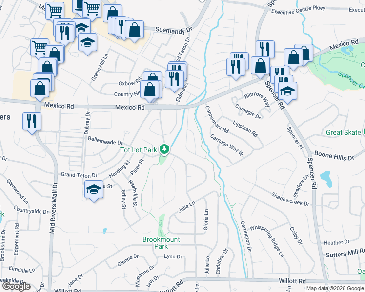 map of restaurants, bars, coffee shops, grocery stores, and more near 871 Du Pre Court in St. Peters