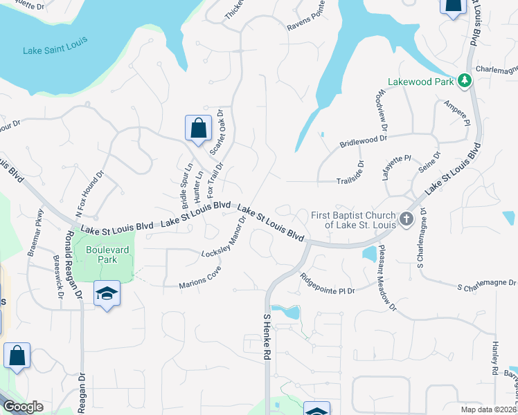 map of restaurants, bars, coffee shops, grocery stores, and more near 2355 Lake Saint Louis Boulevard in Lake Saint Louis
