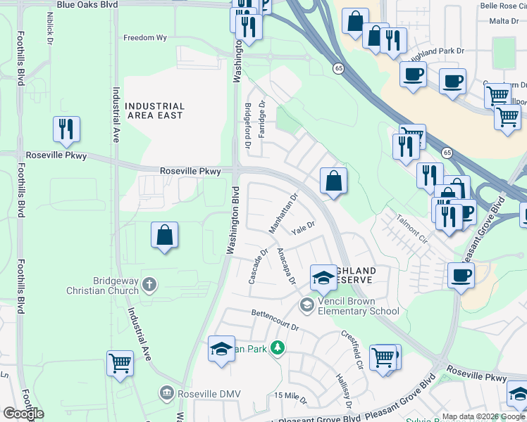map of restaurants, bars, coffee shops, grocery stores, and more near 37 Rosemary Court in Roseville