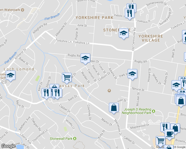 map of restaurants, bars, coffee shops, grocery stores, and more near 110 Tremont Street in Manassas Park