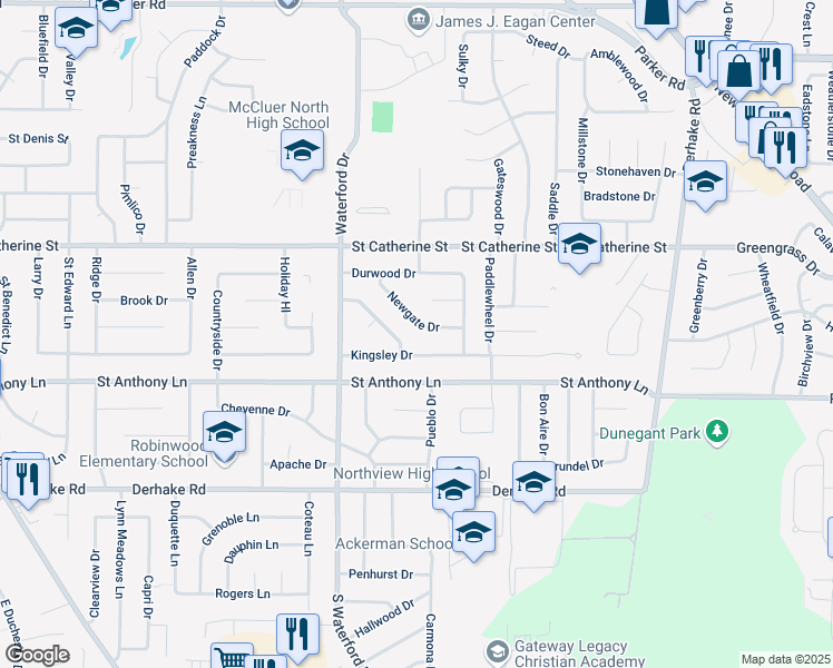 map of restaurants, bars, coffee shops, grocery stores, and more near 3110 Newgate Drive in Florissant