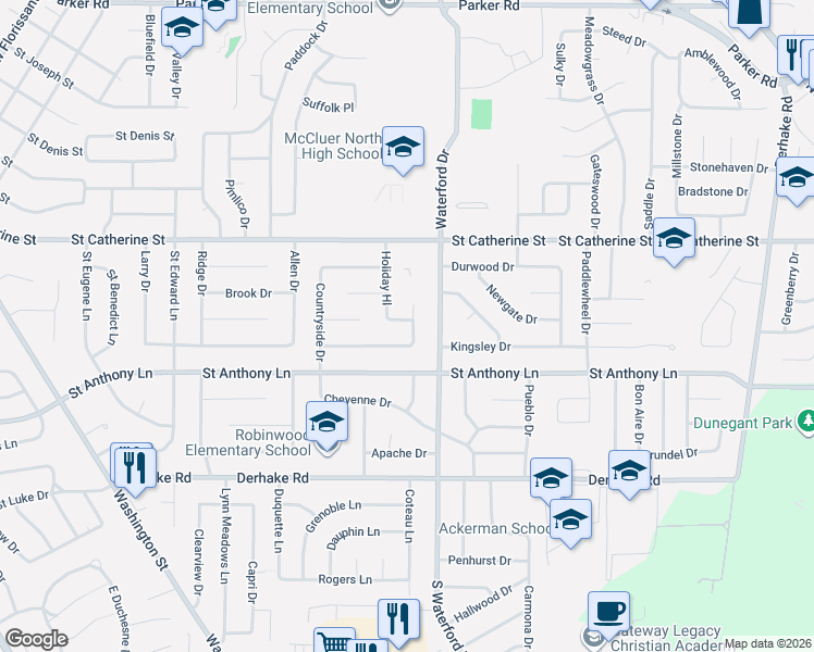 map of restaurants, bars, coffee shops, grocery stores, and more near 325 Holiday Hill Drive in Florissant