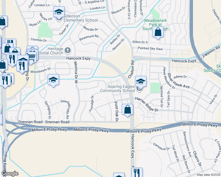 map of restaurants, bars, coffee shops, grocery stores, and more near 3140 Post Oak Drive in Colorado Springs