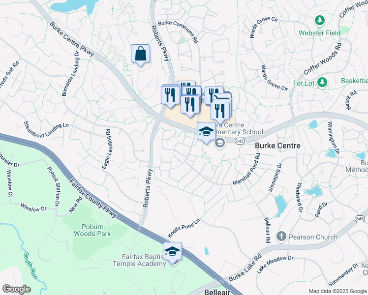 map of restaurants, bars, coffee shops, grocery stores, and more near 10211 Heron Pond Terrace in Burke
