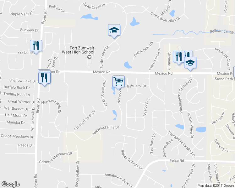 map of restaurants, bars, coffee shops, grocery stores, and more near 1343 Norwood Hills Drive in O'Fallon