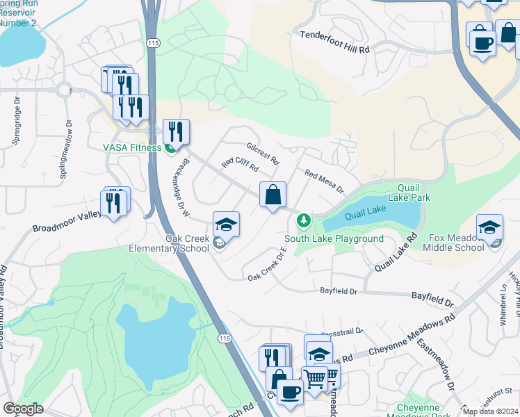 map of restaurants, bars, coffee shops, grocery stores, and more near 3215 Gilcrest Terrace in Colorado Springs