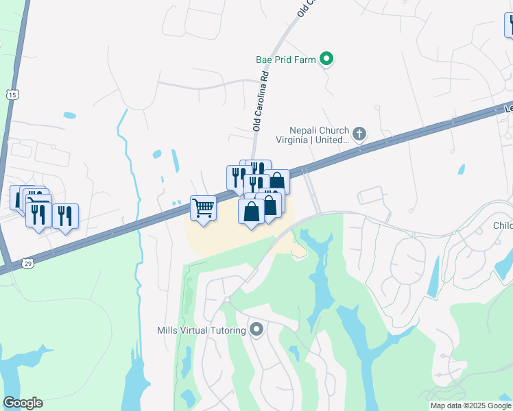 map of restaurants, bars, coffee shops, grocery stores, and more near 8190 Stonewall Shops Square in Gainesville