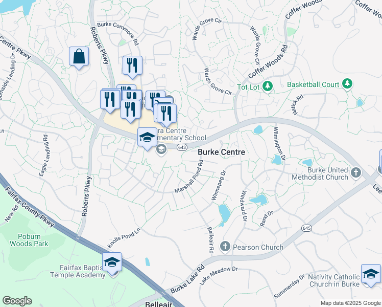 map of restaurants, bars, coffee shops, grocery stores, and more near 9990 Marshall Pond Rd in Burke