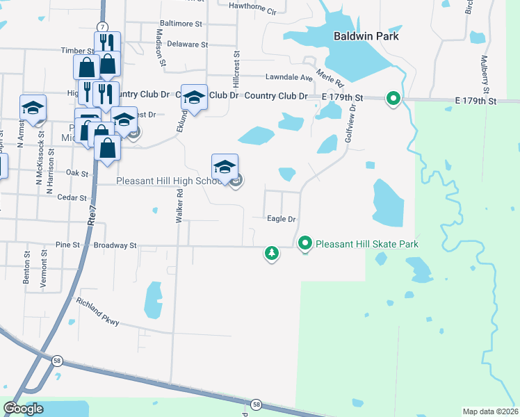 map of restaurants, bars, coffee shops, grocery stores, and more near 205 Palmer Court in Pleasant Hill