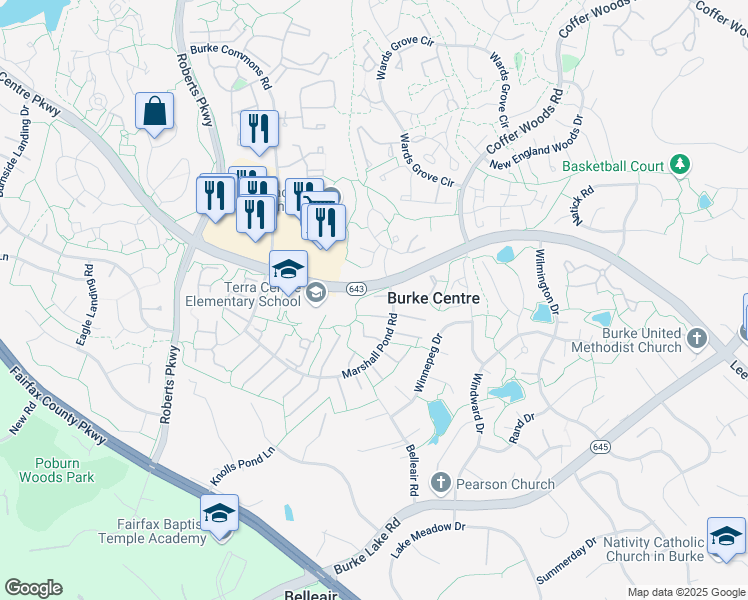 map of restaurants, bars, coffee shops, grocery stores, and more near 9990 Marshall Pond Rd in Burke